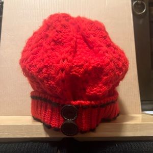 Red Black knit hat with two buttons and legwarmers ankle to knee high